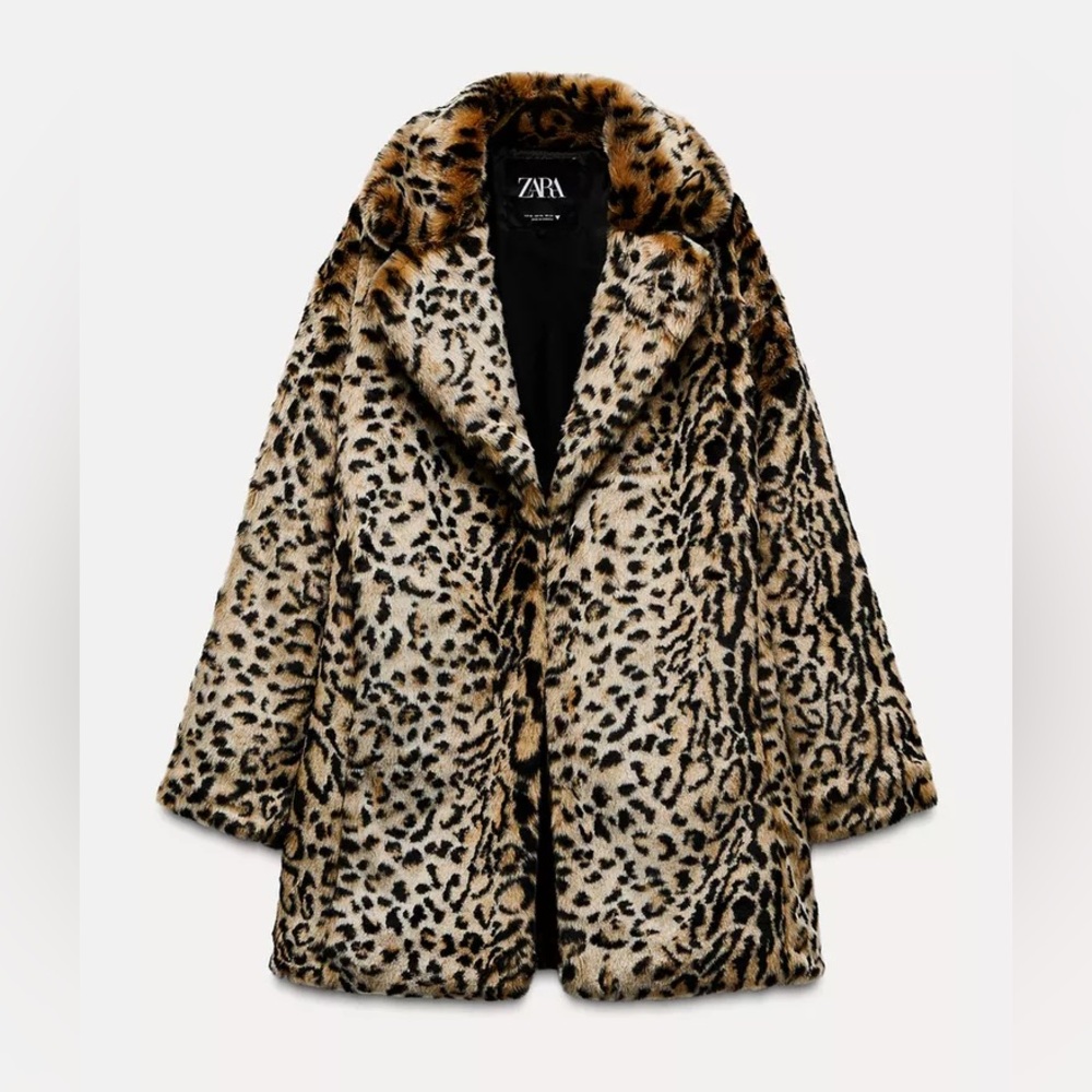 ZARA NWT ANIMAL PRINT LEOPARD FAUX FUR COAT